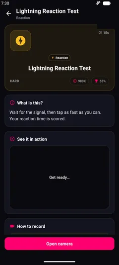 The Lightning Reaction Test challenge, ready to record