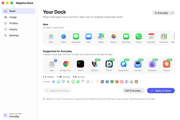 Your Dock now, and the Dock Adaptive Dock suggests from your usage