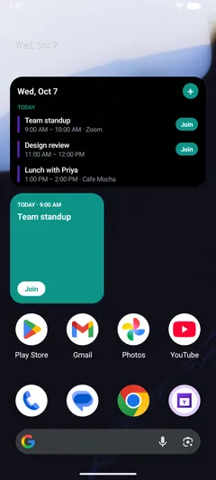 YCal widgets in dark mode